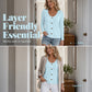 🍂Women's Casual Round Neck Pointelle Long Sleeve Top– Elegant Relaxed Fit For Effortless Everyday Style 🤍