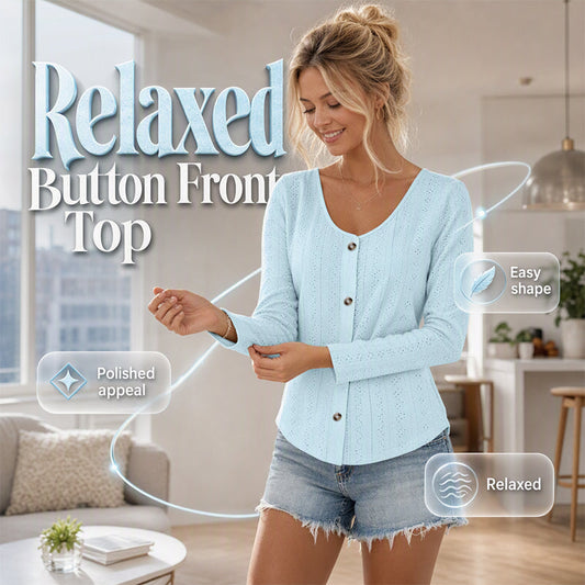 🍂Women's Casual Round Neck Pointelle Long Sleeve Top– Elegant Relaxed Fit For Effortless Everyday Style 🤍
