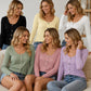 🍂Women's Casual Round Neck Pointelle Long Sleeve Top– Elegant Relaxed Fit For Effortless Everyday Style 🤍