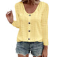 🍂Women's Casual Round Neck Pointelle Long Sleeve Top– Elegant Relaxed Fit For Effortless Everyday Style 🤍