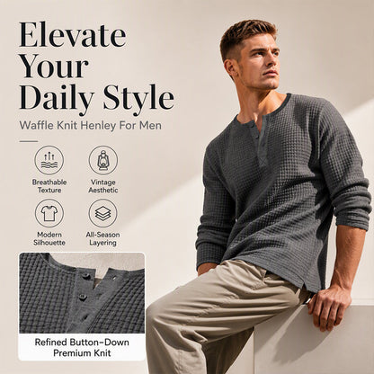 ⌛Limited-Time Offer-Men's Waffle Knit Long Sleeve Henley Shirt