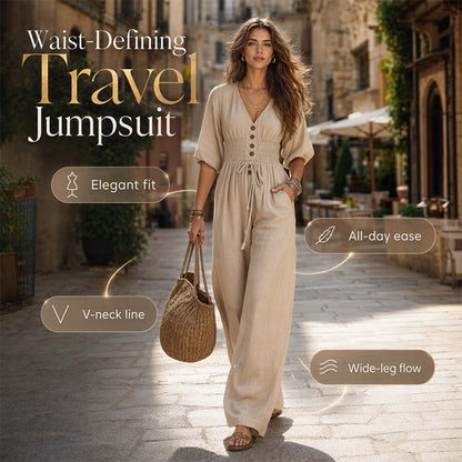 ✨ Women's Waist-Defining V-Neck Jumpsuit– Elegant Waist-Defined One-Piece For Effortless Everyday Style 🤍