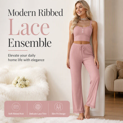 🌙Women's Summer Lace Camisole Pajama Set-Leg Trousers For Cosy Everyday Comfort 🤍