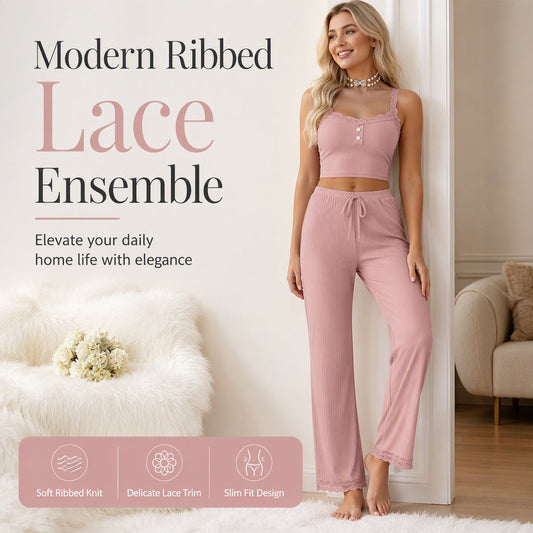 🌙Women's Summer Lace Camisole Pajama Set-Leg Trousers For Cosy Everyday Comfort 🤍