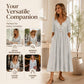 🌸Hot Sale 50% OFF💖Women's V-Neck Button Pleated Dress – Elegant Flowy Midi Dress For Effortless Everyday Style🤍