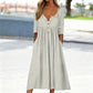🌸Hot Sale 50% OFF💖Women's V-Neck Button Pleated Dress – Elegant Flowy Midi Dress For Effortless Everyday Style🤍