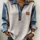 ⏰Last Day Sale 55% Off 💃 Women’s Denim Patchwork Lapel Long-Sleeve Shirt