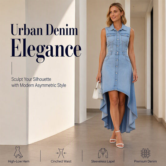 ✨ Women's Sleeveless Denim Midi Dress – Chic Asymmetrical Hem For Effortless Everyday Style 👗