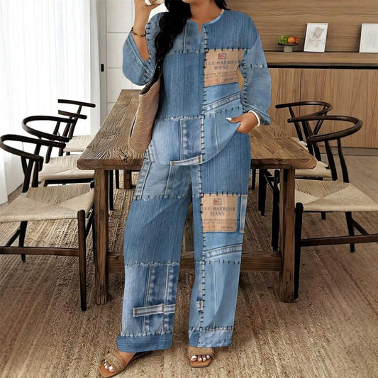 🎨 💙 Women's Long Sleeve Top & Wide Leg Pants Set