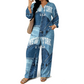 🎨 💙 Women's Long Sleeve Top & Wide Leg Pants Set