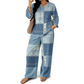 🎨 💙 Women's Long Sleeve Top & Wide Leg Pants Set