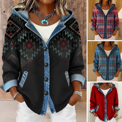 ⏰Last Day Sale 55% Off💃 Women's Denim Patchwork Hooded Jacket