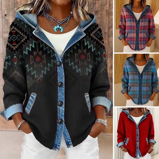 ⏰Last Day Sale 55% Off💃 Women's Denim Patchwork Hooded Jacket