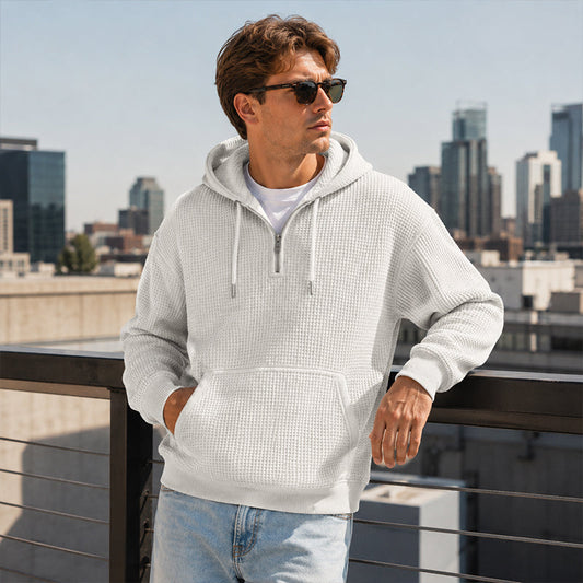 ✨ Men's Knit Quarter-Zip Hoodie Sweatshirt – Classic Comfort With a Modern Edge