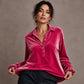 ⏰Last Day Sale 50% Off 💃 Women's Velvet Long Sleeve Button Down Collar Shirt