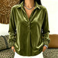 ⏰Last Day Sale 50% Off 💃 Women's Velvet Long Sleeve Button Down Collar Shirt