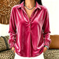 ⏰Last Day Sale 50% Off 💃 Women's Velvet Long Sleeve Button Down Collar Shirt