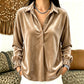 ⏰Last Day Sale 50% Off 💃 Women's Velvet Long Sleeve Button Down Collar Shirt