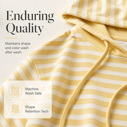 👚Women Loose Striped Hooded Pullover Casual 3/4 Sleeve Hoodie – Effortless Comfort for Everyday Style