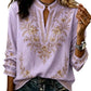 👚 Women's Printed V-Neck Long Sleeve Pullover Casual Top – Easy Style, Everyday Comfort