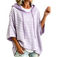 👚Women Loose Striped Hooded Pullover Casual 3/4 Sleeve Hoodie – Effortless Comfort for Everyday Style