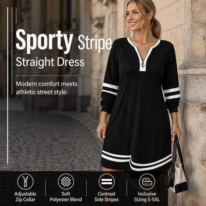 👗Women's Casual Striped Half-Zip Long Sleeve Dress – Effortless Style Meets Everyday Comfort