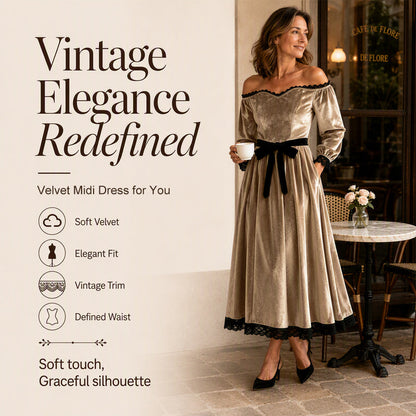 ✨ Women’s Off-Shoulder Velvet Midi Dress – Elegant Style Meets Luxe Comfort
