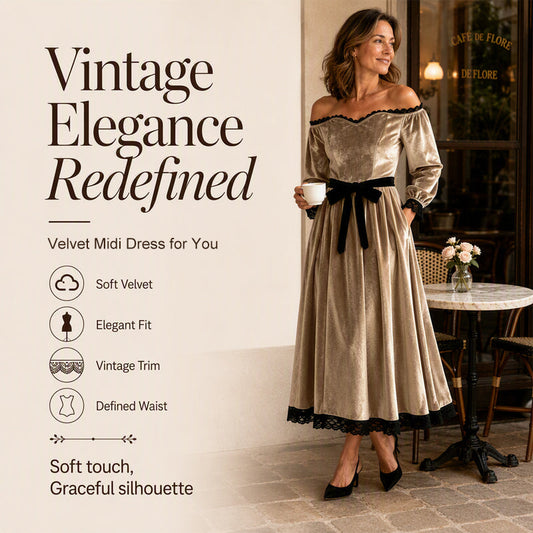 ✨ Women’s Off-Shoulder Velvet Midi Dress – Elegant Style Meets Luxe Comfort