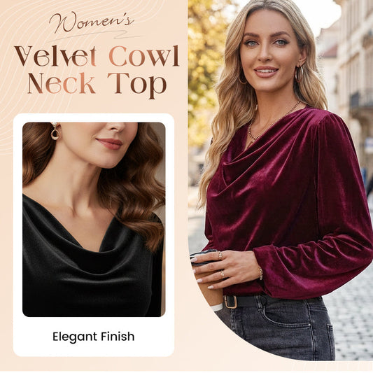 ✨ Women's Velvet Cowl Neck Long Sleeve Top – Soft Luxury Meets Effortless Elegance