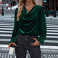 ✨ Women's Velvet Cowl Neck Long Sleeve Top – Soft Luxury Meets Effortless Elegance
