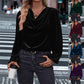 ✨ Women's Velvet Cowl Neck Long Sleeve Top – Soft Luxury Meets Effortless Elegance