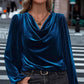✨ Women's Velvet Cowl Neck Long Sleeve Top – Soft Luxury Meets Effortless Elegance