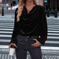✨ Women's Velvet Cowl Neck Long Sleeve Top – Soft Luxury Meets Effortless Elegance