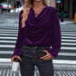 ✨ Women's Velvet Cowl Neck Long Sleeve Top – Soft Luxury Meets Effortless Elegance