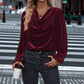✨ Women's Velvet Cowl Neck Long Sleeve Top – Soft Luxury Meets Effortless Elegance