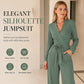 🎀Women's Long Sleeve V-Neck Jumpsuit with Belt – Effortless Elegance in One Look