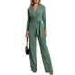 🎀Women's Long Sleeve V-Neck Jumpsuit with Belt – Effortless Elegance in One Look