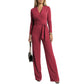 🎀Women's Long Sleeve V-Neck Jumpsuit with Belt – Effortless Elegance in One Look
