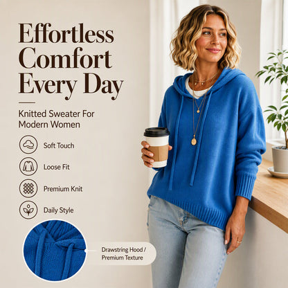 🍂 Women’s Casual Hooded Knit Sweater – Cozy Comfort Meets Effortless Autumn Style