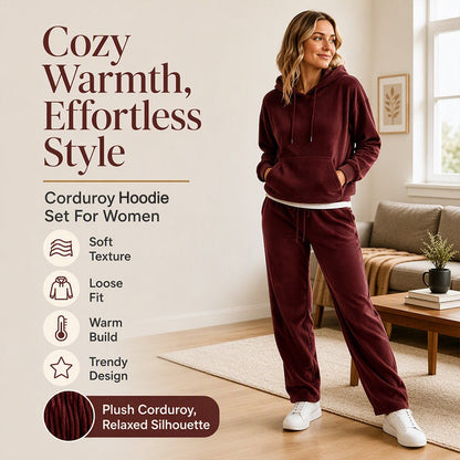 🍂Women's Corduroy Hooded Sweatshirt with Pockets – Cozy Texture Meets Effortless Autumn Style