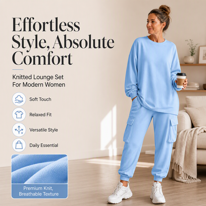 🍂 Women's Casual Crew Neck Top & Cargo Pants Set  | Effortless Autumn Style