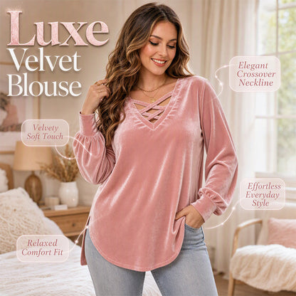 👚 ✨Women's Velvet Criss Cross V-Neck Top – Soft Luxury Meets Effortless Elegance