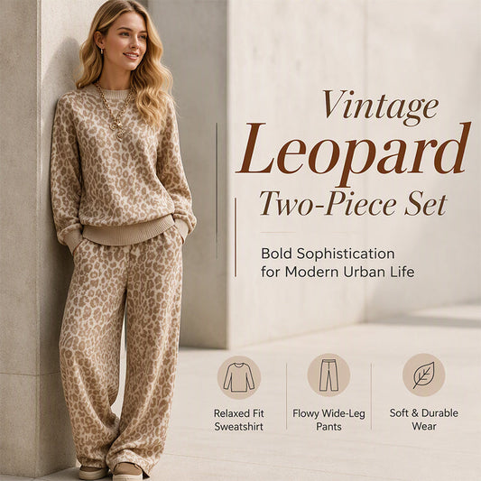 🐆 Women's Leopard Print Sweatshirt & Wide-Leg Pants Set– Bold Style Meets Cozy Comfort