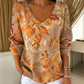 🍂 Women’s Printed V-Neck Knit Top – Cozy Comfort Meets Effortless Autumn Style