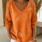 🍂 Women’s Printed V-Neck Knit Top – Cozy Comfort Meets Effortless Autumn Style