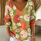 🍂 Women’s Printed V-Neck Knit Top – Cozy Comfort Meets Effortless Autumn Style