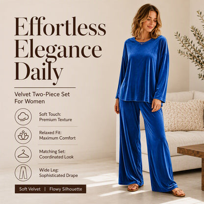 ⏰Last Day Sale 50% Off 💃 Women's Velvet Long Sleeve Top & Wide-Leg Pants Set