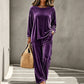 💃 Women's Velvet Long Sleeve Top & Wide-Leg Pants Set