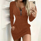 🍂 Women's Front Zipper Ribbed Knit Dress – Flattering Comfort Meets Effortless Autumn Style