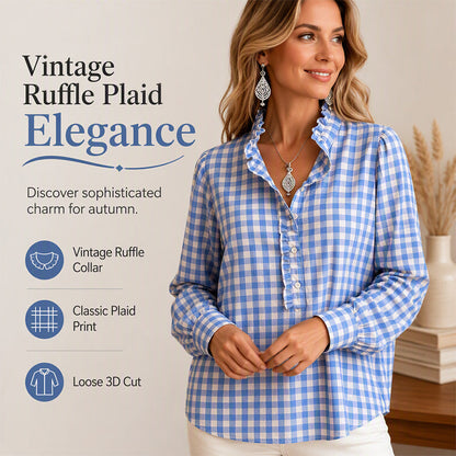 🍂Women's Gingham Ruffle Casual Long Sleeve Shirt– Feminine Charm Meets Effortless Autumn Style